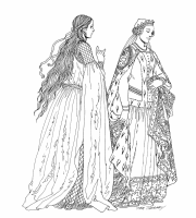 A coloring page of middle ages clothing